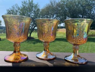 Set Of 3 Mid Century Indiana Glass Harvest Carnival Marigold Goblets