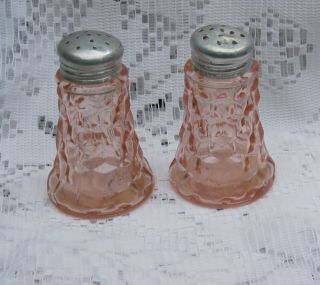Vintage Pink Depression Cube - Cubist Salt & Pepper Shakers Jeanette Glass