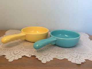 2 Vintage Franciscan Ware El Patio Turquoise & Yellow French Onion Soup Bowls