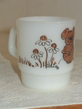 Vintage Fire King HILDI Signed Brown Mouse Stackable Coffee Mug 2