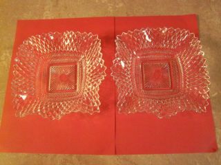 2 Vintage Square Crystal Cut Glass Scalloped Wave Edge Serving Candy Dish Bowl