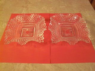 2 Vintage Square Crystal Cut Glass Scalloped Wave Edge Serving Candy Dish Bowl 3