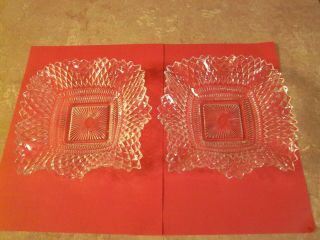 2 Vintage Square Crystal Cut Glass Scalloped Wave Edge Serving Candy Dish Bowl 4