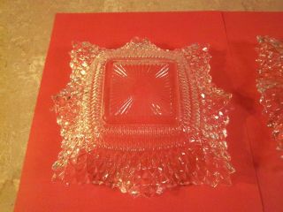2 Vintage Square Crystal Cut Glass Scalloped Wave Edge Serving Candy Dish Bowl 5