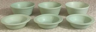 50’s 60’s Jadeite (6) Green Glass Ribbed Bowls Dessert Dishes