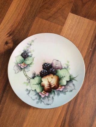 J & C Bavaria Louise Porcelain Hand Painted Plate Blackberries On Vine Gold Trim