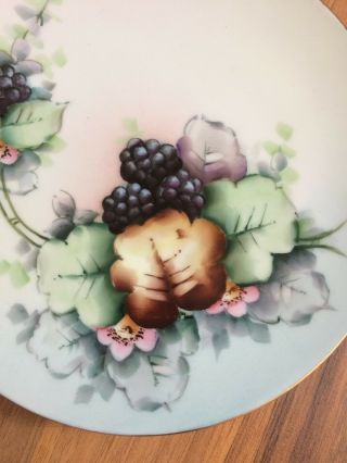 J & C Bavaria Louise Porcelain Hand Painted Plate Blackberries on Vine Gold Trim 2