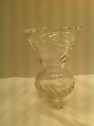 Vintage Cut Glass Three Legged Vase Crystal Sound Flowers On It