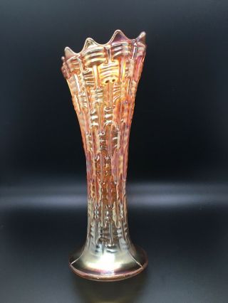 Dugan Antique Carnival Glass Marigold Big Basket Weave Vase Scarce