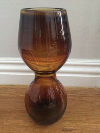Vintage Mcm Double Amberina Brown Bulbous Hand Blown Blenko Art Glass Vase 11 "