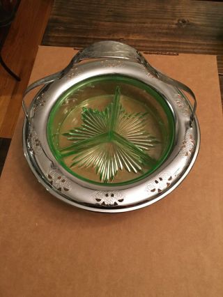 Vintage Green Depression Glass Farberware Candy Dish/tray