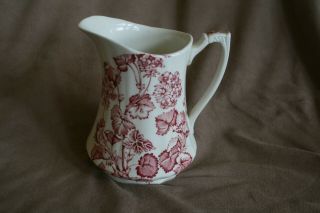 Vintage Alfred Meakin England Florette Ironstone Pitcher Red Transferware 3