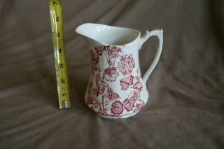 Vintage Alfred Meakin England Florette Ironstone Pitcher Red Transferware 4