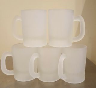 Vintage Set Of 5 Frosted Glass Mugs By Tiara Exclusive 10006