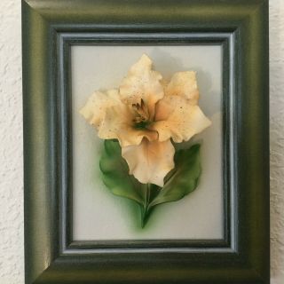 Fabar Capodimonte Porcelain Flower In Frame Lily Wall Hanging 7 " X 6 "