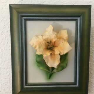 Fabar Capodimonte Porcelain Flower In Frame Lily Wall Hanging 7 