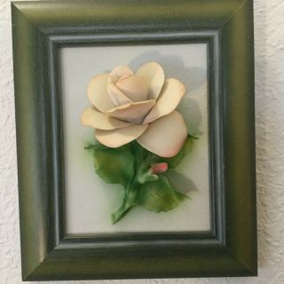 Fabar Capodimonte Porcelain Flower In Frame Rose Wall Hanging 7 " X 6 "