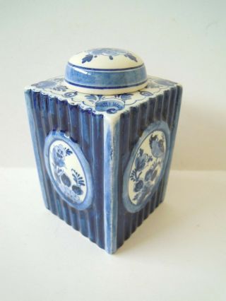 Antique Delfts Blauw Porcelain 5” Tea Caddy/canister/jar 1295 W Lid Signed Cp