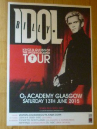 Billy Idol Live Concert Memorabilia - Glasgow June 2015 Tour Concert Gig Poster