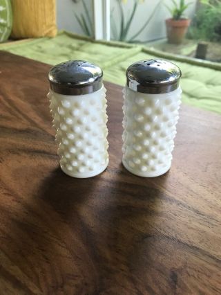 Fenton Milk Glass Hobnail Salt & Pepper Shakers - Vintage