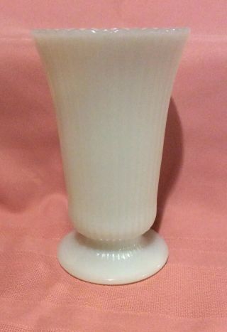 Vintage E.  O.  Brody Co White Milk Glass Ribbed Footed Vase 7 1/2 " Tall Special