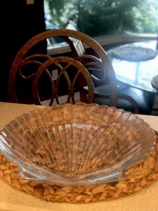One Arcoroc Clear Glass Coquillage Shell Shaped Large Platter 12 - 13” Wide