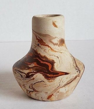 Vintage Nemadji Usa Pottery Swirl Vase Art Small 3.  5 " Stamped Base Earth Tones