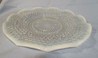 Vintage Fenton Moonstone Opalescent Glass 10 " Plate Round Hobnail Ruffled Edge