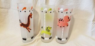 3 Vintage Libby Iced Tea Collins Glasses Frosted Carousel Circus Animal