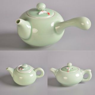 Chinese Style Celadon Tea Ware Glaze Ceramic Fish Kettle Handy Porcelain Tea Pot