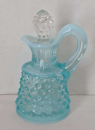 Vintage Fenton Blue Opalescent Hobnail Glass Cruet