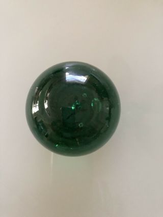 Old Vintage Mid Century Hand Blown Green Bubble Glass Paperweight