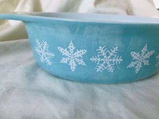Large Vintage Pyrex Dish Bowl Turquoise Snowflake 2 1/2 Quart With Lid 4