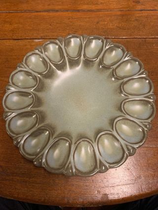 Mid Century Vintage Prairie Green Frankoma Pottery Egg Plate 819