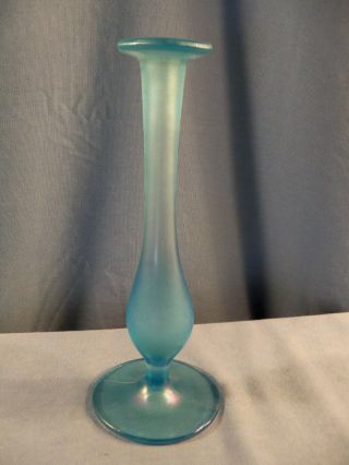 Vintage Blue Stretch Glass Bud Vase - 7 7/8 " Tall