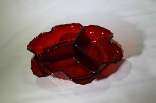 Red Radiance 8 " 3 Part Relish Dish Martinsville (1936 - 1939) Crimped/flared