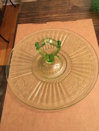 Antique Green Depression Glass Cake Platter,  11 1/2 Wide