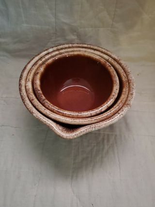 Set Of 3 Hull Pottery Brown Drip Nesting Mixing Bowls 6 ",  7 ",  & 8 " Batter Bowl