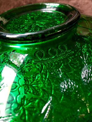 Vintage Rare green carnival glass Northwood Bowl With Scalloped Edges Flowers 2