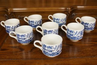 Set Of 8 Churchill Blue Willow Coffee / Tea Cups Made In England By Churchill