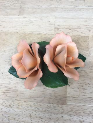 Capodimonte Fabar Peach Rose Flower - Made In Italy -