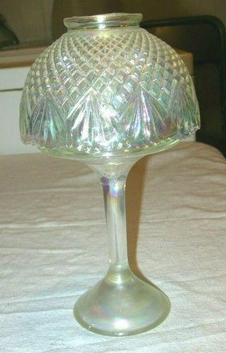 Vintage L.  E.  Smith Glass Fairy Lamp White Carnival Glass Pineapple Shade