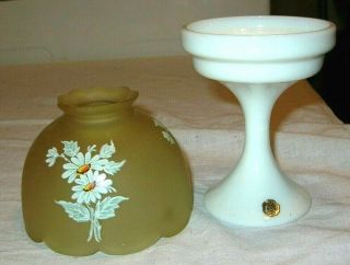 Vintage Westmoreland Hand Painted Fairy Lamp White Daisy ' s On Vaseline Shade 2