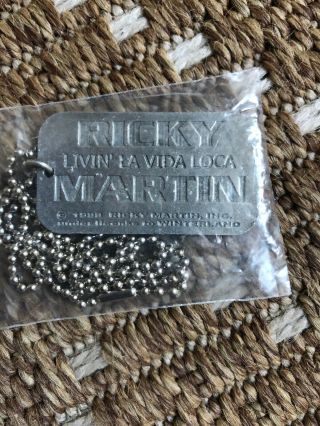 Ricky Martin 1999 Livin La Vida Loca Dog Tag Necklace W/chain Vintage Pewter Nbu