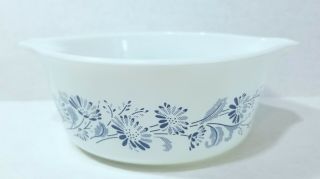 Vintage Pyrex Colonial Mist White Blue Floral Casserole Dish 472 - B