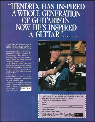 Duran Duran Andy Taylor 1985 Schecter Guitar Jimi Hendrix Model 8 X 11 Ad Print