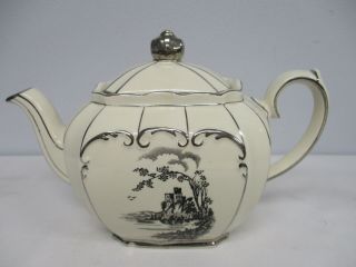 Vintage Sadler Cube Teapot With Silver Castle Scene 1844 Pr