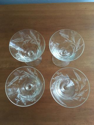 Set Of 8 Vintage Etched Crystal Wine Dessert Glasses Glassware Stemware