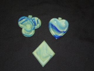 Akro Agate Set Of Three Ashtrays For Card Playing Set