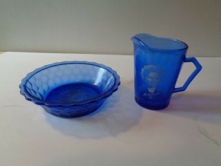 Vintage Shirley Temple Cobalt Blue Bowl And Pitcher
